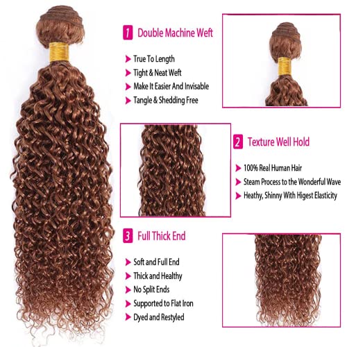 Kinky Curly Human Hair Bundles 28 30 32 Inch Brown Brazilian Virgin Hair - Variation #30JC