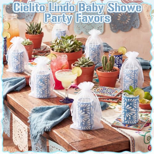 Cielito Lindo Party Favors Set - Blue Handleless Ceramic Shot Glasses, 24 Pieces, Baby Shower & Latin Culture Decor