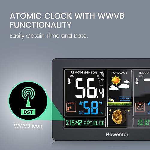 Newentor Weather Station: 3-Sensor Wireless Indoor/Outdoor Thermometer in Black (3 Sensor)