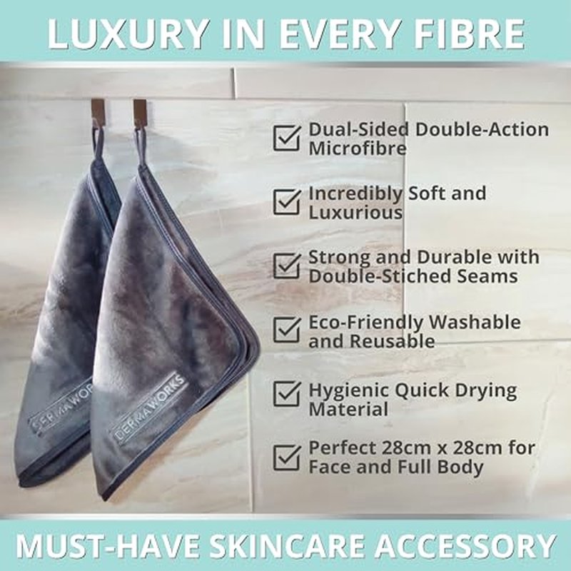 2x WASH CLOTHS LUXURY DUAL-SIDED - Exfoliating Washcloths/Makeup Remover Cloths - Soft Face Cloth/Wash Cloth - Washable & Reusable Microfiber Quick Dry Towel - Toallas para la Cara by DERMAWORKS