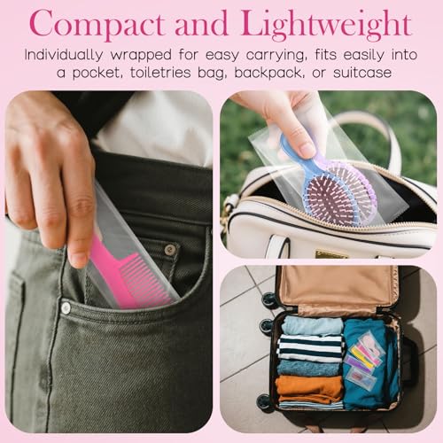 HQSLsund 5.5 Inch Bulk Hair Comb & Brush Set - 100 Pack, Multi-Color, Individually Wrapped