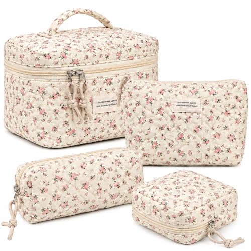 PinkMuDan Quilted Cosmetic Bag Set for Women 2-Pack Travel Makeup Organizer