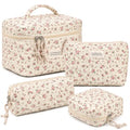 PinkMuDan Quilted Cosmetic Bag Set for Women 2-Pack Travel Makeup Organizer