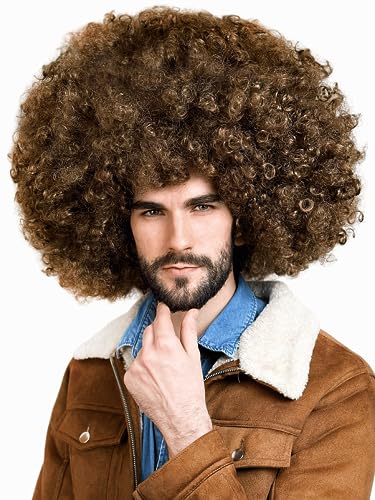 ALLAURA Women's Jumbo Afro Kinky Curly Brown Wig - Large Bouncy Natural Look, Variation 26 Brown
