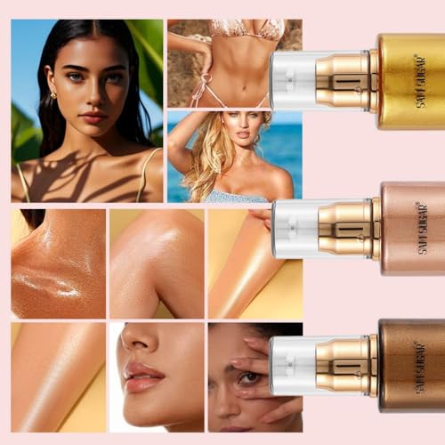 SAM SUGAR Shimmer Body Oil 3.38 Fl OZ Long Lasting Liquid Illuminator with Brush for Body Glow Illuminating Body Moisturizer 100ml Body & Face Highlighter for a Radiant Glow£¨04#£©