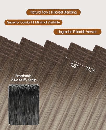 Invisible Tape in Hair Extensions - Real Human Hair, 18 Inch, 50g, #8/60/18 Balayage