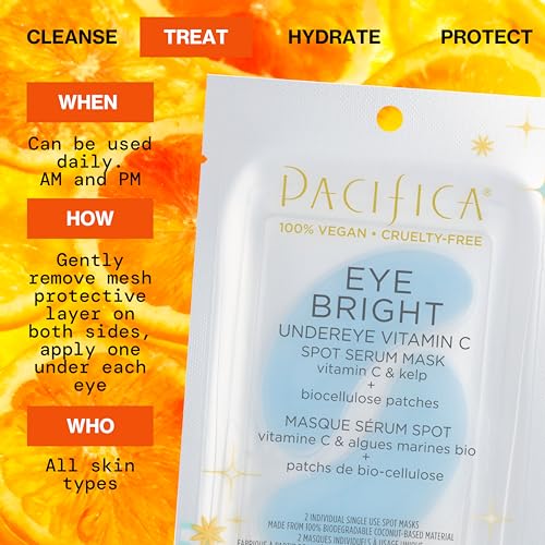 Pacifica 4 Pack Bright Under Eye Vitamin C Mask for Dark Circles & Hydration - Vegan & Cruelty-Free