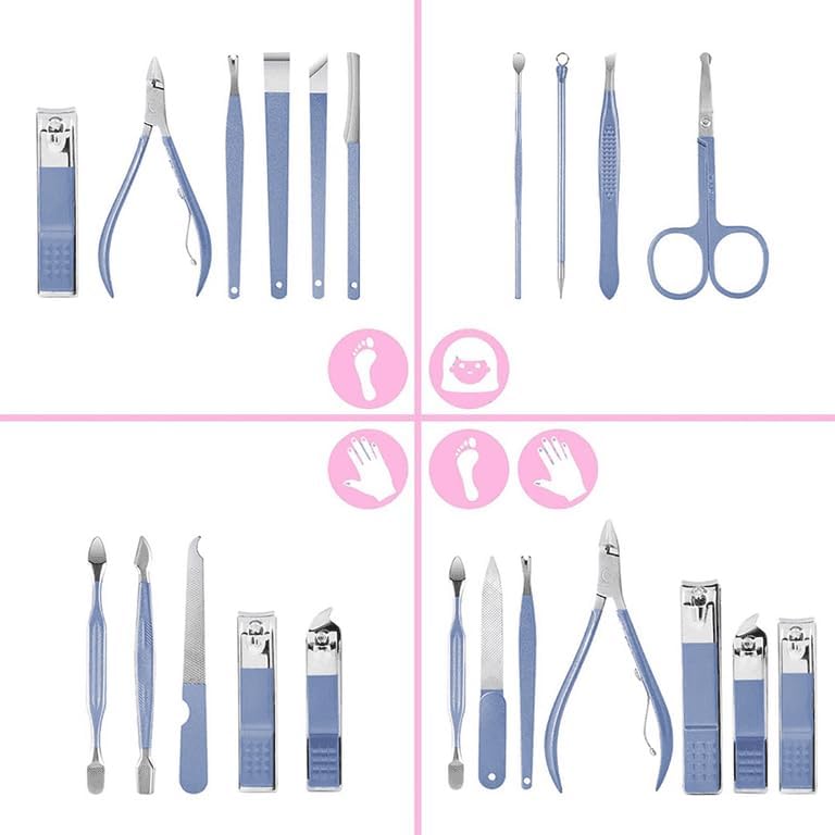12-Piece Professional Nail Clipper Set - Stainless Steel Manicure & Pedicure Kit with Folding Case, Complete Nail Care Tools (Blue)