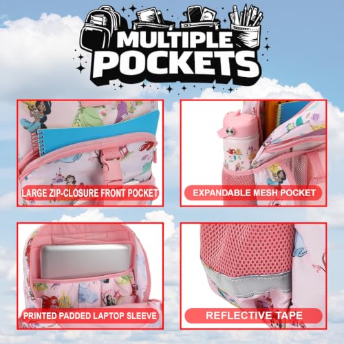 Princess Pink AOP Character 16-Inch Backpack & Lunch Box Set with Stainless Steel Water Bottle