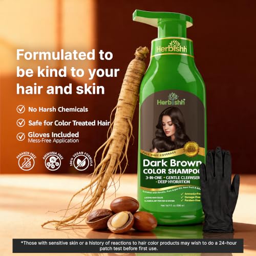 Herbishh Dark Brown Hair Dye Shampoo 500ml for Gray Coverage & Shine - Variation of THIS listing