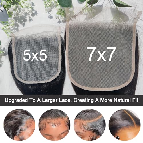 7x7 HD Transparent Lace Closure 12 Inch Brazilian Virgin Human Hair - Straight, Pre Plucked with Baby Hair