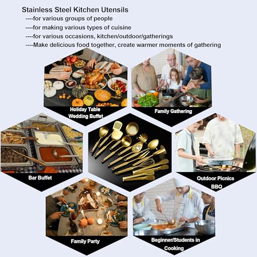 NIITAWH Gold 13-Piece Stainless Steel Kitchen Utensil Set - 12-13.7"