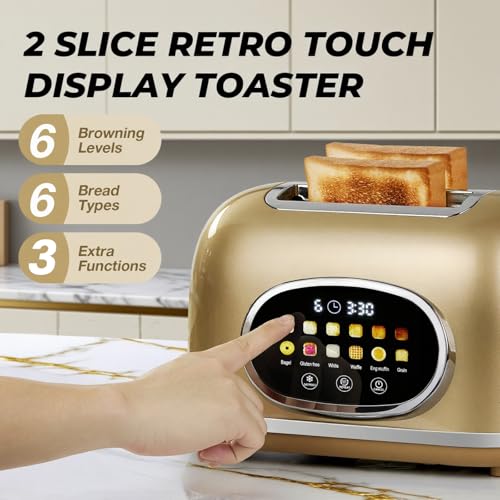 Roter Mond 2 Slice Toaster - Touchscreen Stainless Steel, Gold - Compact & Modern