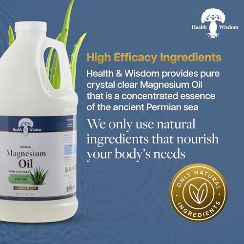 Health & Wisdom Pure Magnesium Oil with Aloe Vera - Topical Muscle & Joint Relief- Natural and Pure USP Grade Extra Strength Magnesium - Enhanced Absorption - 64 fl oz