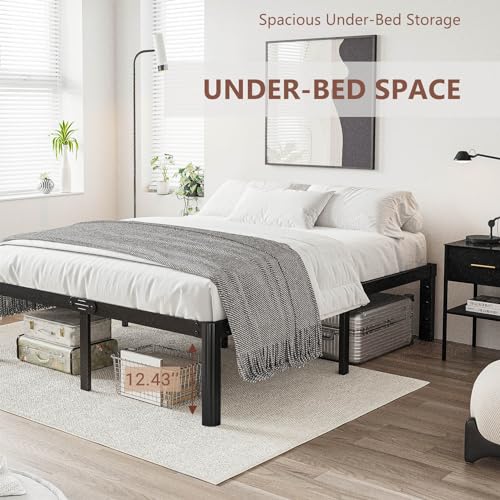 14-Inch Queen Platform Bed Frame No Box Spring Needed Noise-Free Heavy Duty Black