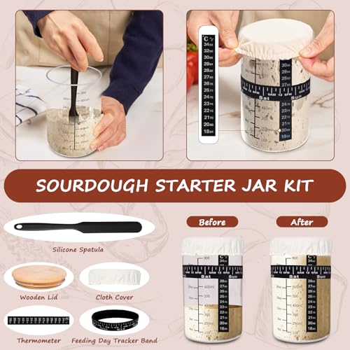 Sourdough Starter Kit with Enamel Pot - Complete Bread Baking Supplies, Proofing Baskets & Starter Jar - Variation of THIS listing