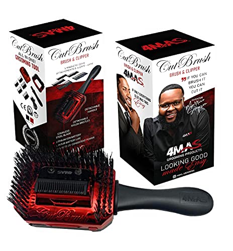 4MAS Self-Grooming Hair Trimmer & Brush Kit Black & Red - Detachable Blade & Comb Attachments