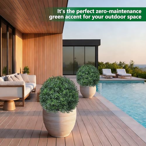 Grooy Artificial Boxwood Topiary Ball 4 Pack with Ground Spike for Outdoor Garden Decor