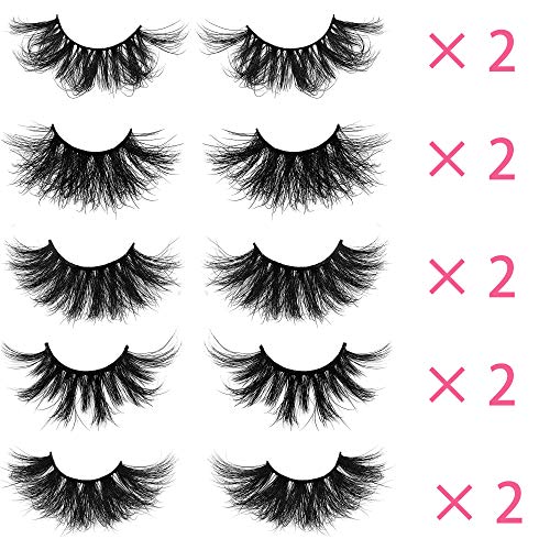 25MM Mink Eyelashes Wholesale Ninglash 10 Pack False Eyelashes, Christmas Gifts for Women Dramatic Real Mink EyeLashes, Thick HandMade Full Strip Lashes, Crueltyl Free Fluffy Lash, 3D Mink Lashes Bulk
