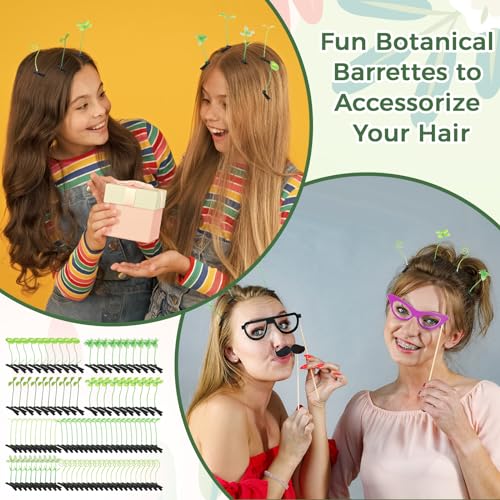 200 Pcs Rave Bean Sprout Hair Clips - Mixed Plant Style, Bright & Playful
