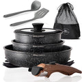 Black Removable Handle Induction Pots and Pans Set - 10 Piece Non-Stick Cookware for RV & Camping