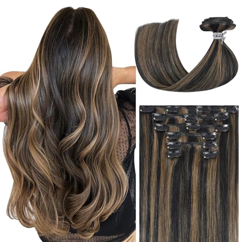 Ukira 18 Inch Balayage Hair Extensions - Natural Black & Chestnut Brown, 75g, 7pcs (Variation #1BP6)