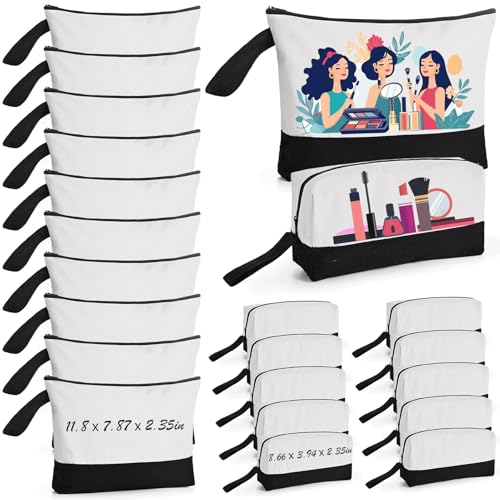 20 Pack Canvas Makeup Bags with Bottom - DIY Friendly Cosmetic Organizer Set - Black & L