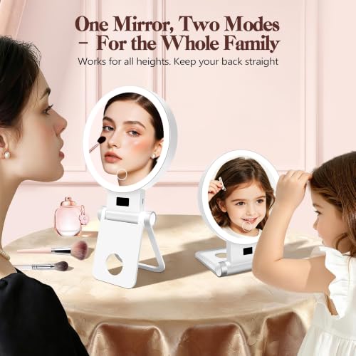 Magnifying Makeup Mirror with Light - 30X & 1X Double Sided, Travel Foldable, 3 Color Modes, Adjustable Brightness, Cloudwhite