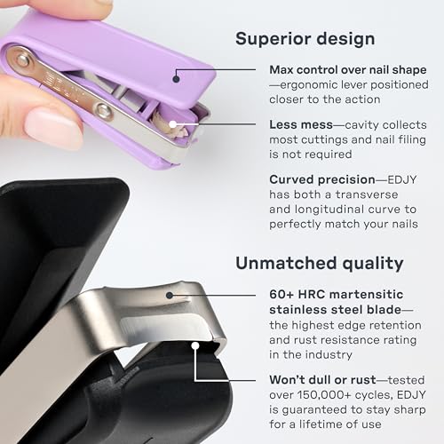 EDJY Fingernail Cutter Set - 2 Pack Stainless Steel Nail Clippers with Safety Stop