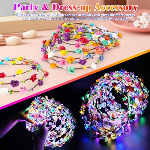 100 PCS Light Up Flower Crowns for Women - LED Floral Headbands for Weddings, Parties & Celebrations