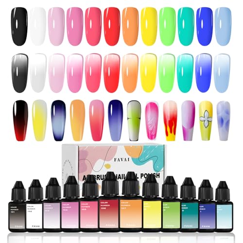 Airbrush Gel Nail Polish Set - 12 Vibrant, Hema-Free Colors for Nail Art
