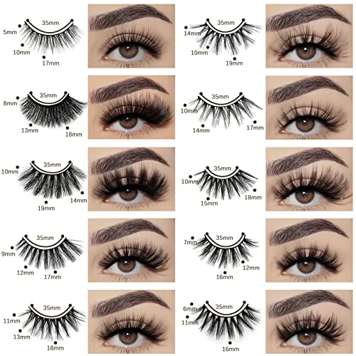 Faux Mink Lashes Bulk 50 Pairs with 10 Styles - Mixed Natural Look 10-20mm