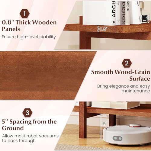 48-Inch 2-Tier Wooden Bookshelf with Wide Storage Shelf for Living Room Bedroom Office