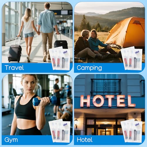 Travel Toiletries Supplies Kits Disposable Toiletry Amenities Set in Bulk, Hygiene Trial Size Personal Essentials Individually Wrapped for Camping, Hotel, Guest, Homeless, Charity, 5-in-1 (60-Pack)