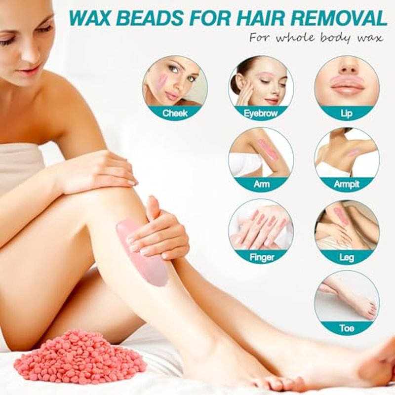 1lb Hard Wax Beads, Rosin-Free Hypoallergenic Brazilian Wax Bead, Professional Stripless Coarse Hair Removal Waxing Beans for Sensitive Skin, Body, Face, Bikini Area, Legs, 3 Silicone Sticks