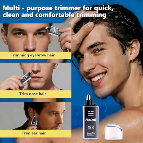 2 Pack Nose Hair Trimmer for Men and Women USB Rechargeable with Digital Display Nose and Ear Trimmer for Men Dual Edge Rotating Blades Easy Clean Detachable Head Compact and Travel Friendly