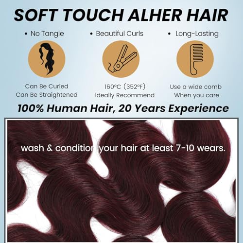 99J Burgundy Body Wave Lace Closure 12 Inch Human Hair - Free Part, Virgin Remy
