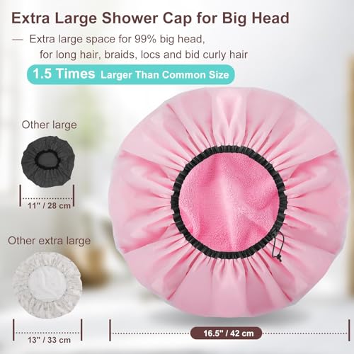 Pink & Purple XXL Adjustable Terry Cloth Shower Cap for Long Hair & Braids - Waterproof Reusable Dreadlocks Cap