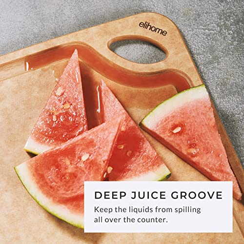 3-Pack Kitchen Cutting Boards Set Natural Wood Fiber Composite Juice Grooves - Elihome