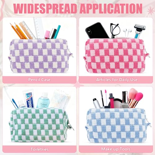 Giesiery 8 Pcs Checkered Makeup Bag Bulk Cosmetic Organizer for Women & Teens Preppy Travel Toiletry Pouch for Skincare & Brushes Bridesmaid Proposal Gifts (24, Pastel Color)