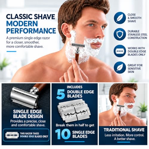 (4.5 Inch) Long Wood Handle Safety Razor for Men Women - Double Edge