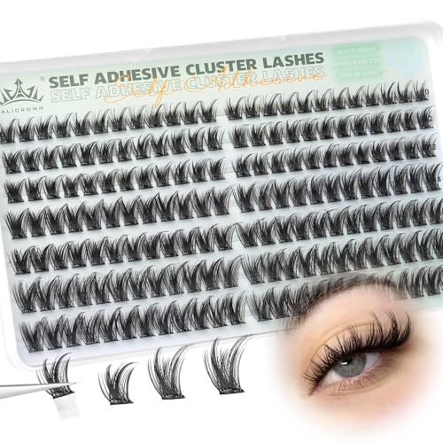 Self Adhesive Eyelash Clusters 168Pcs No Glue Lash Clusters Pre-glued Wispy Lash Extensions Self Adhesive Eyelashes Extensions Press on Individual Lash Extensions 10MM-16MM