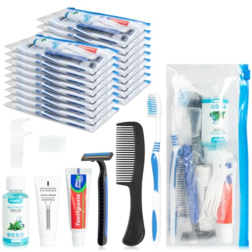 Travel Hygiene Kit with Toothbrush, Toothpaste, Mouthwash, Shaver & Accessories - 10 Pack