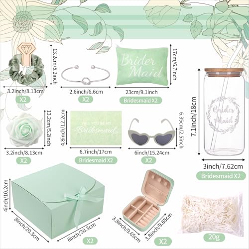 Bridesmaid Proposal Gift Set - Will You Be My Bridesmaid Green Set of 2