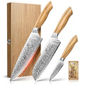 Emojoy 3-Piece Japanese Damascus Steel Knife Set with Olive Wood Handles & Gift Box - Variation 3