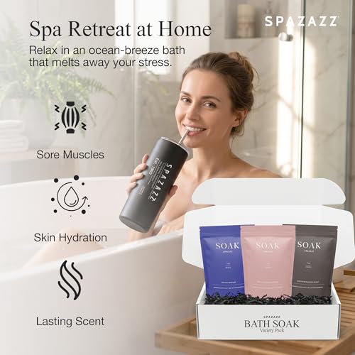 Spazazz Aromatherapy Bath Salt Gift Set with 3 Varieties & Accessories