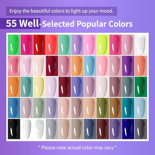 JODSONE Gel Nail Polish Kit with UV Light Set-08, 55 Colors & Top Coats