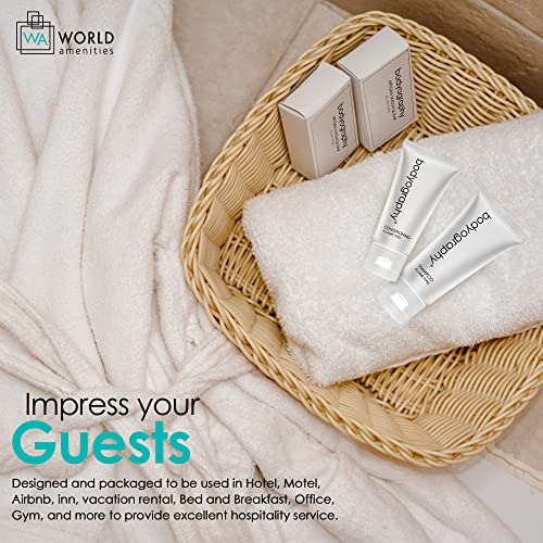 World Amenities - Bodyography Blanc- Bulk Artisan Massage Bar | 50 Count, 1.8 oz | Vanilla White Tea, Mini Travel Size Toiletries (100% Recyclable)| Individually Boxed Hotel Amenities.