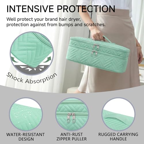 Asakusa Green Double-Layer Travel Hair Dryer Case - Water-Resistant Storage Bag for One-Step Hair Styler