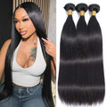 Feibin 20 Inch Straight Virgin Human Hair Bundles - 3 Pack, Natural Black